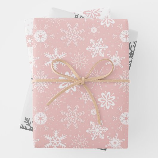 Pink und White Snowflake Wrapping Paper Geschenkpapier Set (Beispiel)