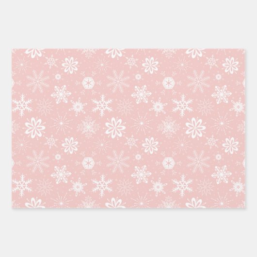 Pink und White Snowflake Wrapping Paper Geschenkpapier Set (Vorderseite)
