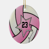 Pink und White Star Volleyball Keramik Ornament (Rechts)