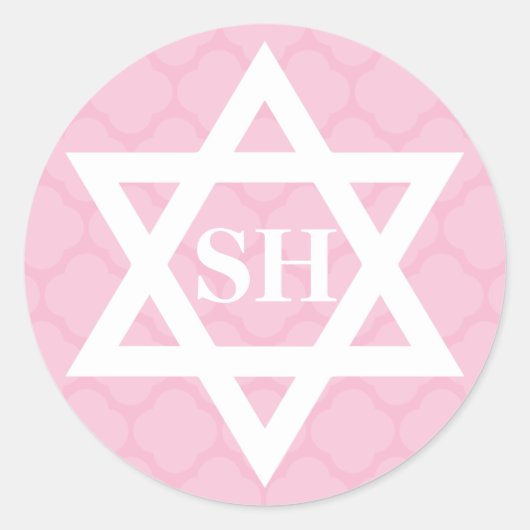Pink und White Star von David Monogram Bat Mitzvah Runder Aufkleber (Vorderseite)