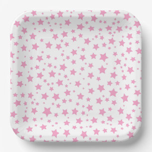 Pink und White Stars Whimsical Celestical Party Pappteller