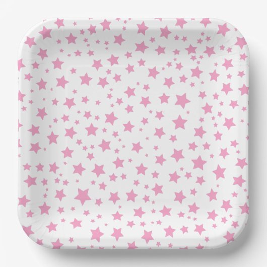 Pink und White Stars Whimsical Celestical Party Pappteller (Vorderseite)