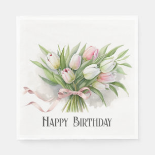 Pink und White Tulip Birthday Bouquet Serviette