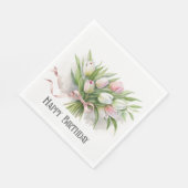 Pink und White Tulip Birthday Bouquet Serviette (Ecke)