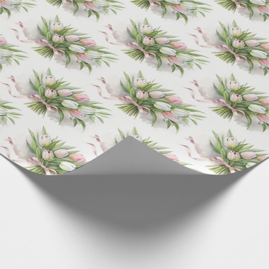 Pink und White Tulip Bouquet Geschenkpapier (Ecke)