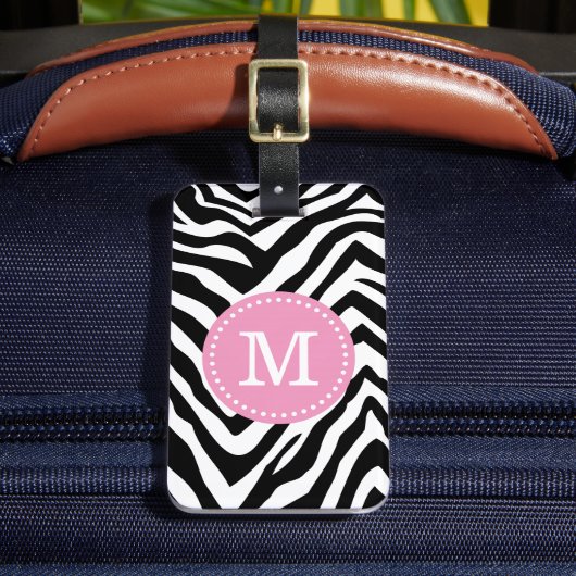 Pink und Zebra Print Custom Monogram Gepäckanhänger (Vorderseite Insitu 2)