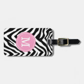 Pink und Zebra Print Custom Monogram Gepäckanhänger (Vorderseite horizontal)