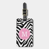 Pink und Zebra Print Custom Monogram Gepäckanhänger (Vorderseite vertikal)