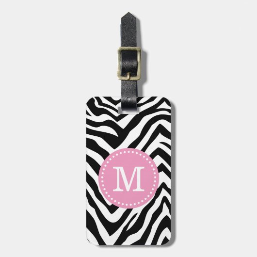Pink und Zebra Print Custom Monogram Gepäckanhänger (Vorderseite vertikal)