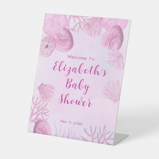 Pink Under The Sea Baby Shower Welcome Sockelschild (Vorderseite)