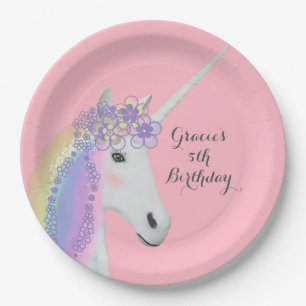 Pink Unicorn 5. Geburtstagsparty Personalisiert Pappteller