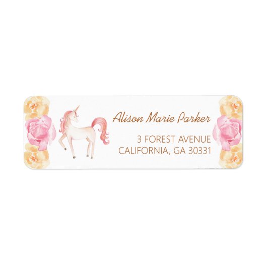 Pink Unicorn Bloral Baby Dusche Rücksendeadresse (Vorne)
