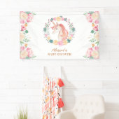 Pink Unicorn Blumengrün Babydusche Hintergrund Banner (Insitu)