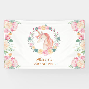 Pink Unicorn Blumengrün Babydusche Hintergrund Banner