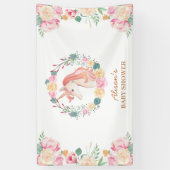 Pink Unicorn Blumengrün Babydusche Hintergrund Banner (Vertikal)