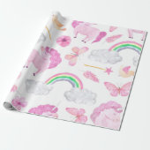 Pink Unicorn Butterflies Girly Niedlich Geschenkpapier (Ungerollt)