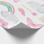 Pink Unicorn Butterflies Girly Niedlich Geschenkpapier (Ecke)