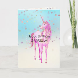 Pink Unicorn Confetti Personalisierter Name Karte