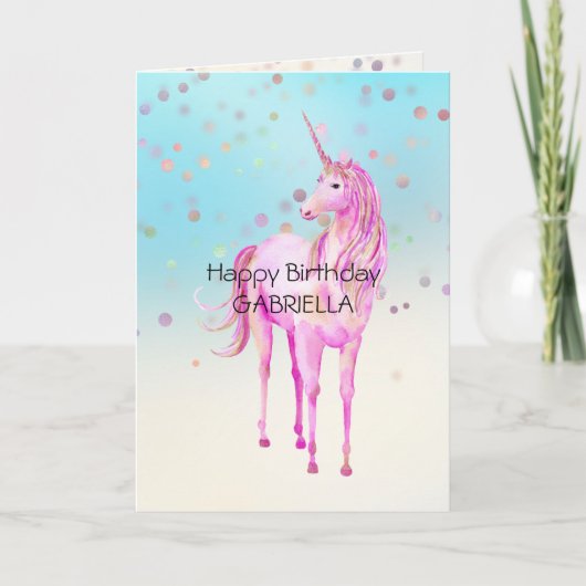 Pink Unicorn Confetti Personalisierter Name Karte (Vorderseite)