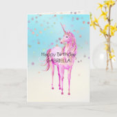 Pink Unicorn Confetti Personalisierter Name Karte (Gelbe Blume)