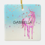 Pink Unicorn Confetti Personalisierter Name Keramikornament (Vorderseite)
