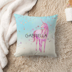 Pink Unicorn Confetti Personalisierter Name Kissen