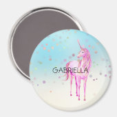 Pink Unicorn Confetti Personalisierter Name Magnet (Vorderseite/Rückseite)
