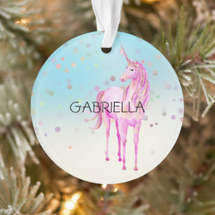 Pink Unicorn Confetti Personalisierter Name Ornament