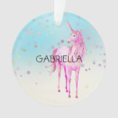 Pink Unicorn Confetti Personalisierter Name Ornament (Vorderseite)