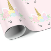 Pink Unicorn Face Geschenkpapier (Rolleneckpunkt)