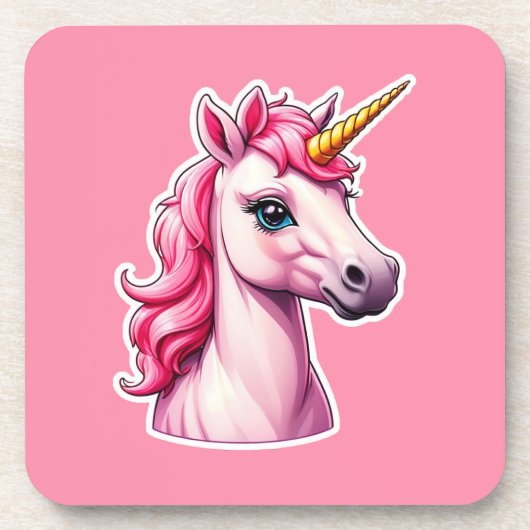 Pink Unicorn Fantasy Getränkeuntersetzer (Vorderseite)
