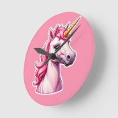 Pink Unicorn Fantasy Runde Wanduhr (Winkel)