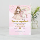 Pink Unicorn Five Is A Magical Vibe Birthday Einladung (Stehend Vorderseite)