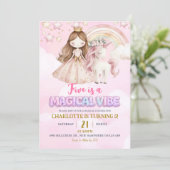 Pink Unicorn Five Is A Magical Vibe Birthday Einladung (Stehend Vorderseite)