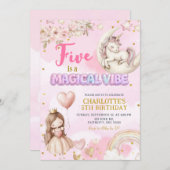 Pink Unicorn Five Is A Magical Vibe Fifth Birthday Einladung (Vorne/Hinten)