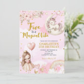 Pink Unicorn Five Is A Magical Vibe Fifth Birthday Einladung (Stehend Vorderseite)