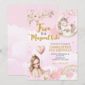Pink Unicorn Five Is A Magical Vibe Fifth Birthday Einladung (Vorne/Hinten)