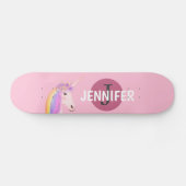 Pink Unicorn Girly Fantasy Monogram Personalisiert Skateboard (Horizontal)