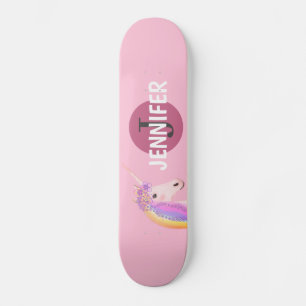 Pink Unicorn Girly Fantasy Monogram Personalisiert Skateboard