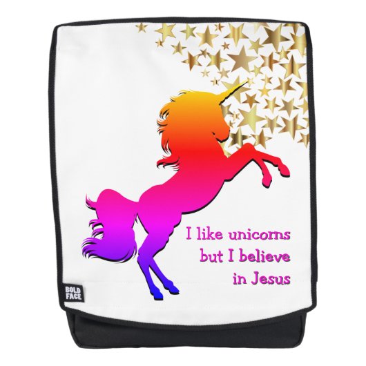 Pink UNICORN Glauben an Jesus Personalisiert Rucksack (Vorderseite)