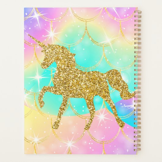 Pink unicorn glitter design planer (Rückseite)