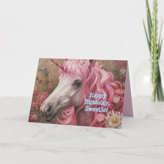 PINK UNICORN LITTLE MÄDCHEN BIRTHDAY CARD DANKESKARTE (Vorderseite)