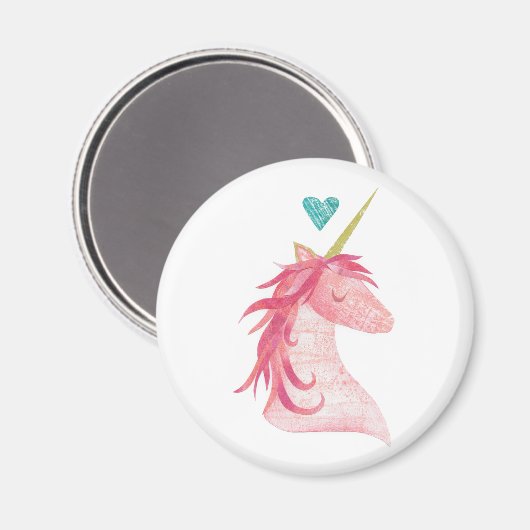 Pink Unicorn Magic with Heart Magnet (Vorderseite/Rückseite)