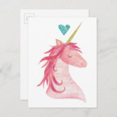 Pink Unicorn Magic with Heart Postkarte (Vorne/Hinten)