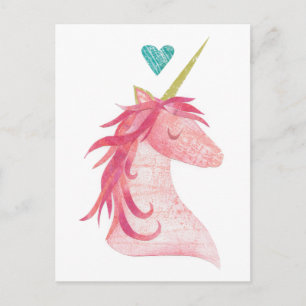 Pink Unicorn Magic with Heart Postkarte