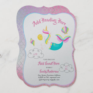 Pink UNICORN MERMAID Invitations Metallic Card Einladung