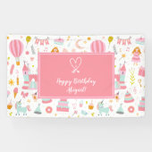 Pink Unicorn Party Pattern Girl Kind Happy Geburts Banner (Horizontal)