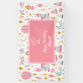 Pink Unicorn Party Pattern Girl Kind Happy Geburts Banner (Vertikal)