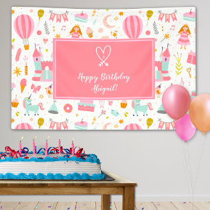 Pink Unicorn Party Pattern Girl Kind Happy Geburts Banner