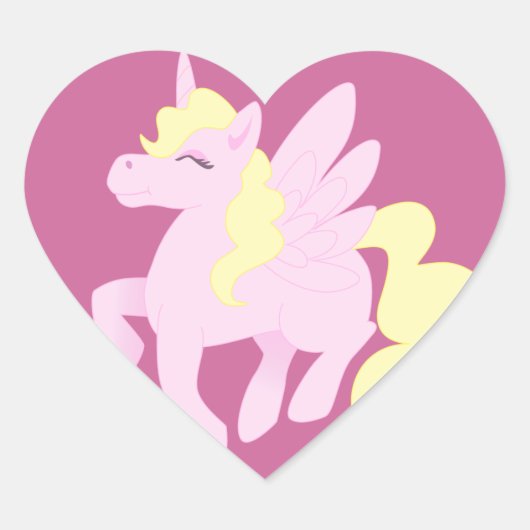 Pink Unicorn Pegasus Heart Sticker (Vorderseite)